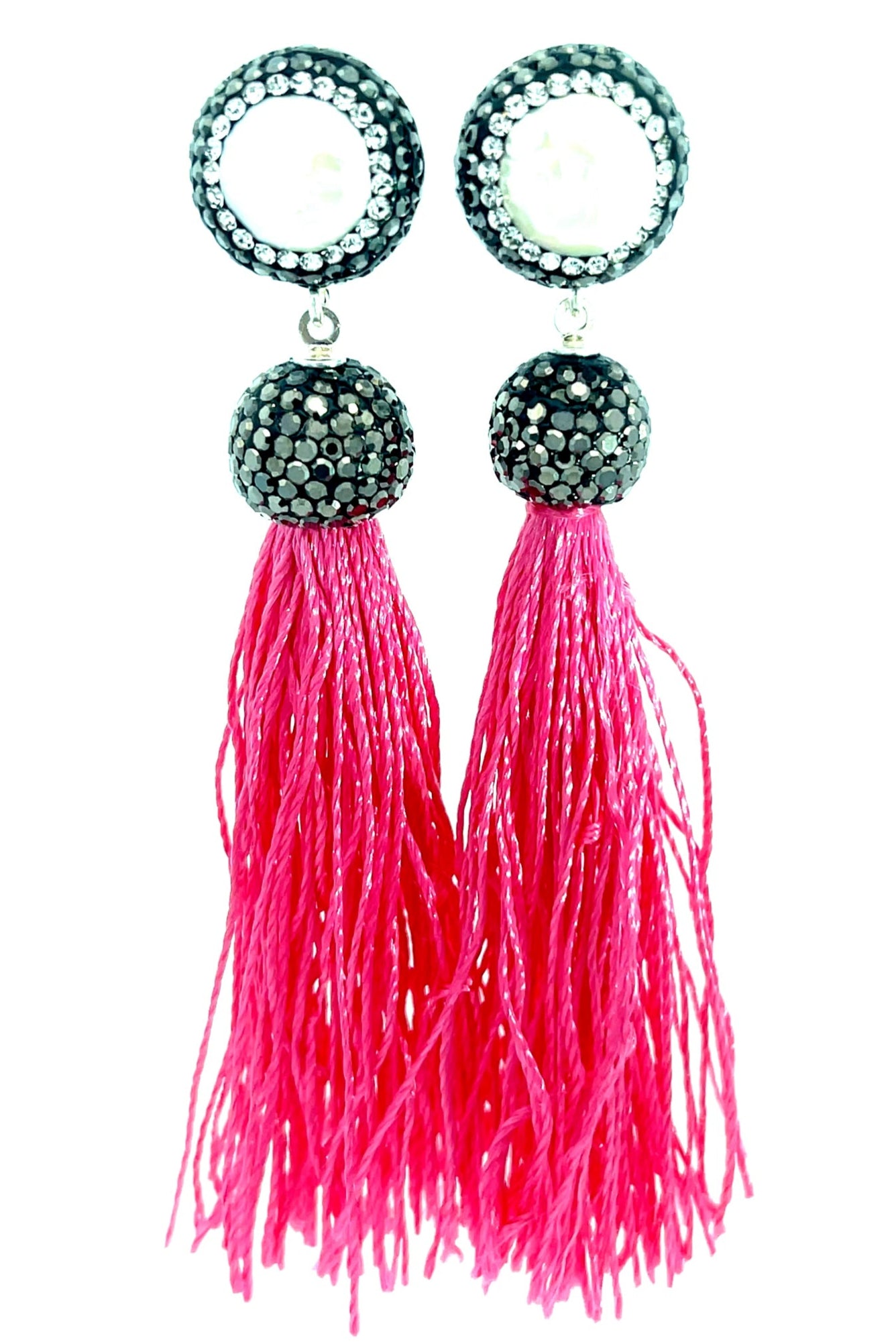 Round Gemstone Long 925 Sterling Silver Tassel Earring - Born To Glam Born To Glam