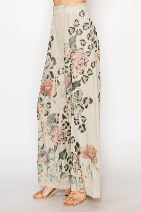 Rose Leopard Print Lurex Palazzo Pants - Born To Glam Born To Glam
