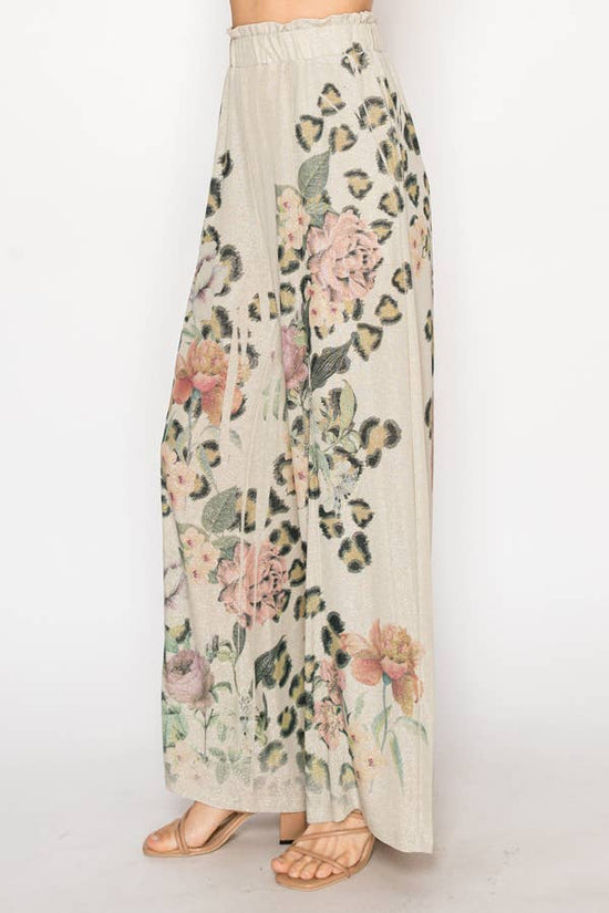 Rose Leopard Print Lurex Palazzo Pants - Born To Glam Born To Glam