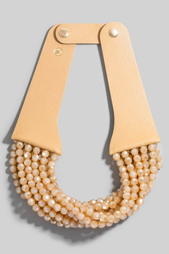 Faux Leather And Faceted Beads Statement Necklace - Born To Glam Born To Glam