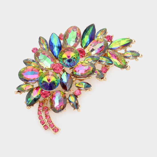 Glass Crystal Leaf Pin Brooch - Born To Glam Born To Glam