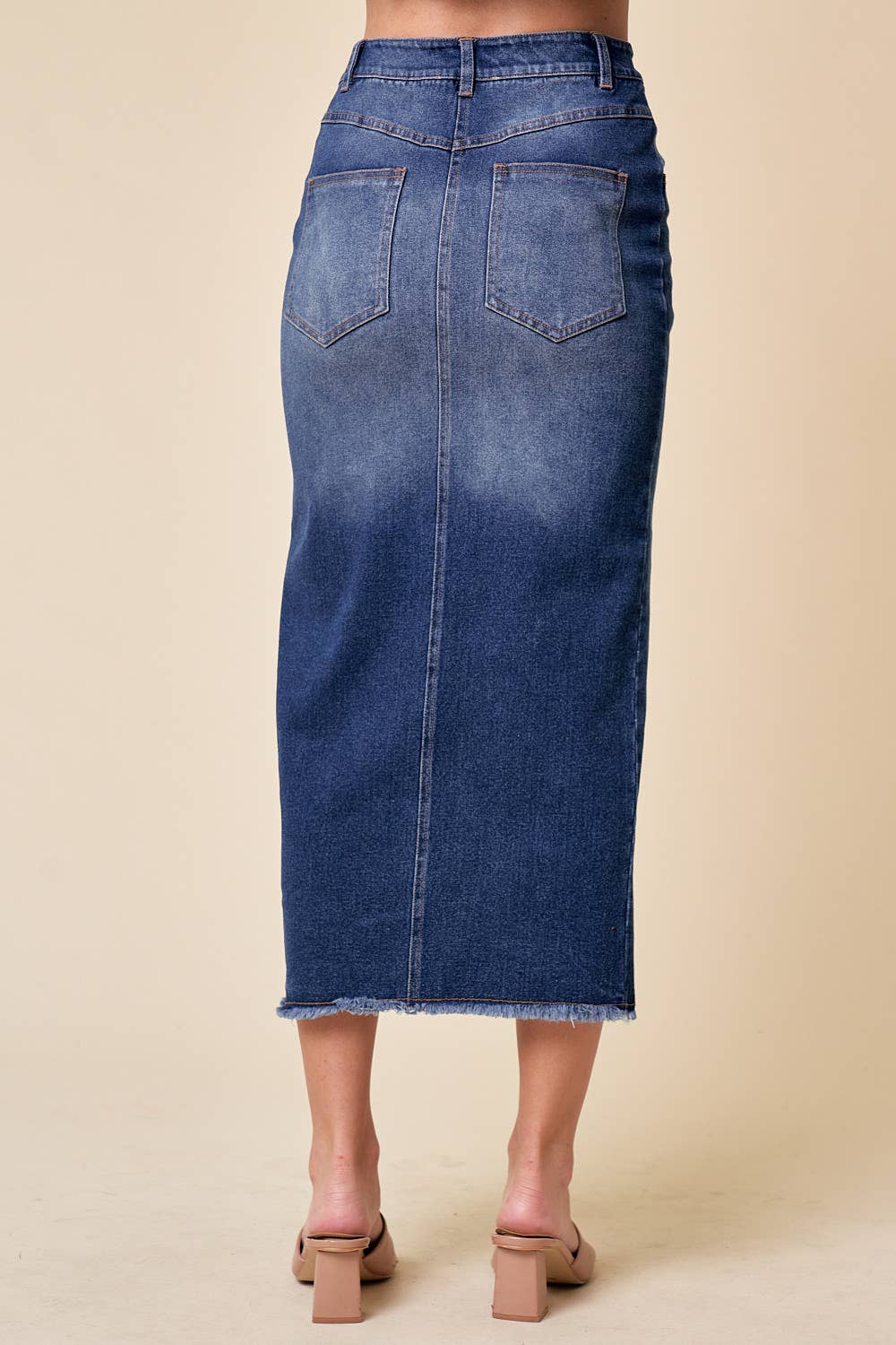 Dark Wash Midi Front Slit Denim Skirt - Born To Glam Born To Glam