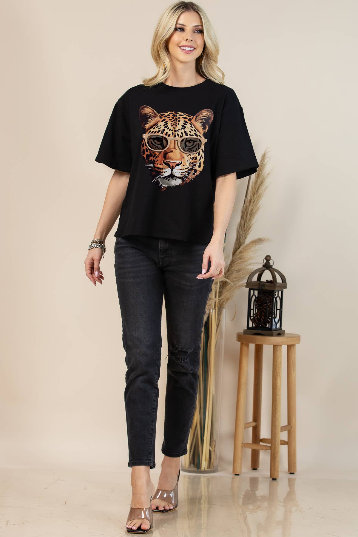 Tabitha Fashion Jaguar Face Print Oversize Tee - Born To Glam Born To Glam