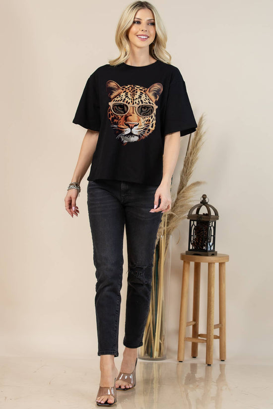 Tabitha Fashion Jaguar Face Print Oversize Tee - Born To Glam Born To Glam