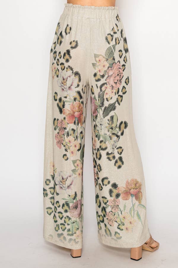 Rose Leopard Print Lurex Palazzo Pants - Born To Glam Born To Glam