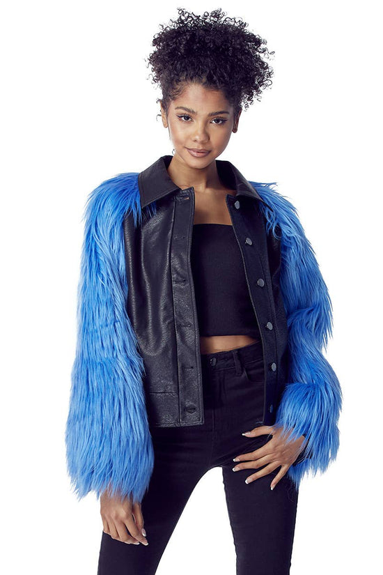Blue Faux Fur Sleeves Jacket Born To Glam