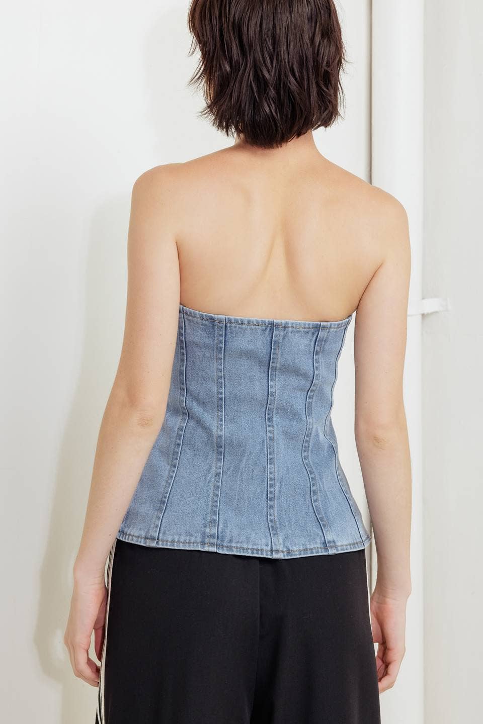 Split Hem Denim Strapless Top - Born To Glam Born To Glam