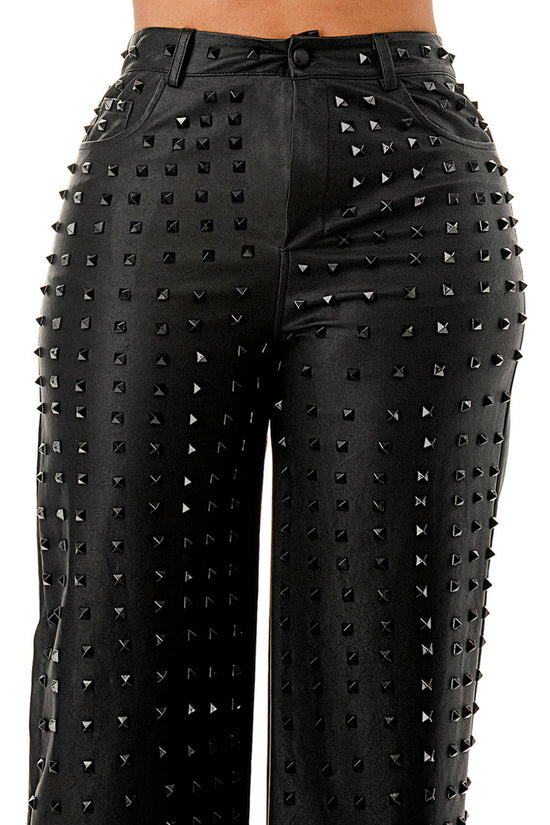 Studded Black Wide-Leg Pants - Born To Glam Born To Glam