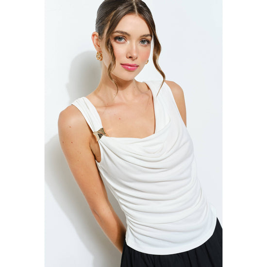 Gold Accent Draped Cowl Neck Sleeveless Top - Born To Glam Born To Glam
