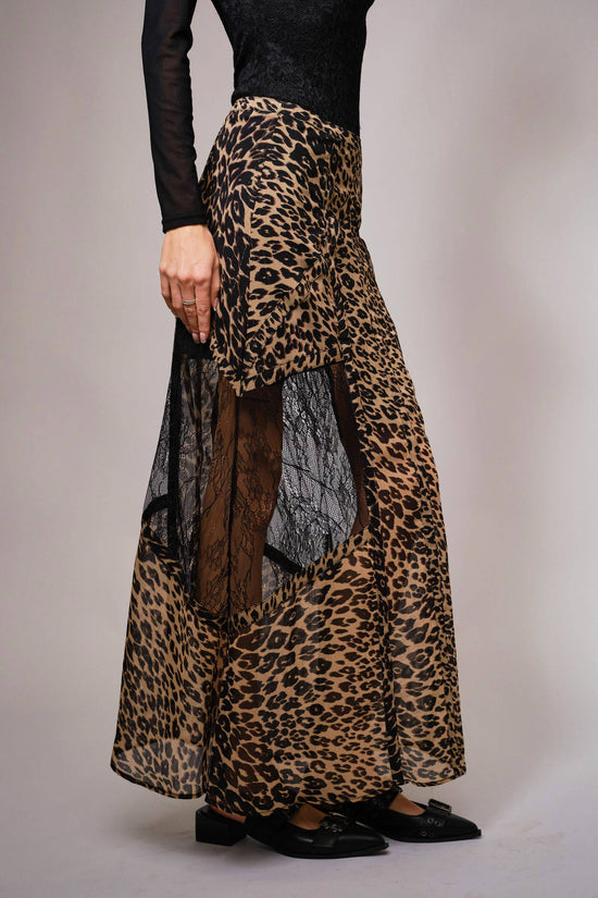 Leopard Lace Panel Maxi Skirt - Born To Glam Born To Glam