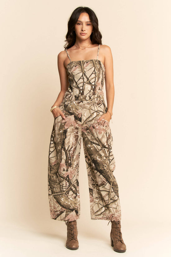 Camo Strapless Wide Leg Jumpsuit Born To Glam