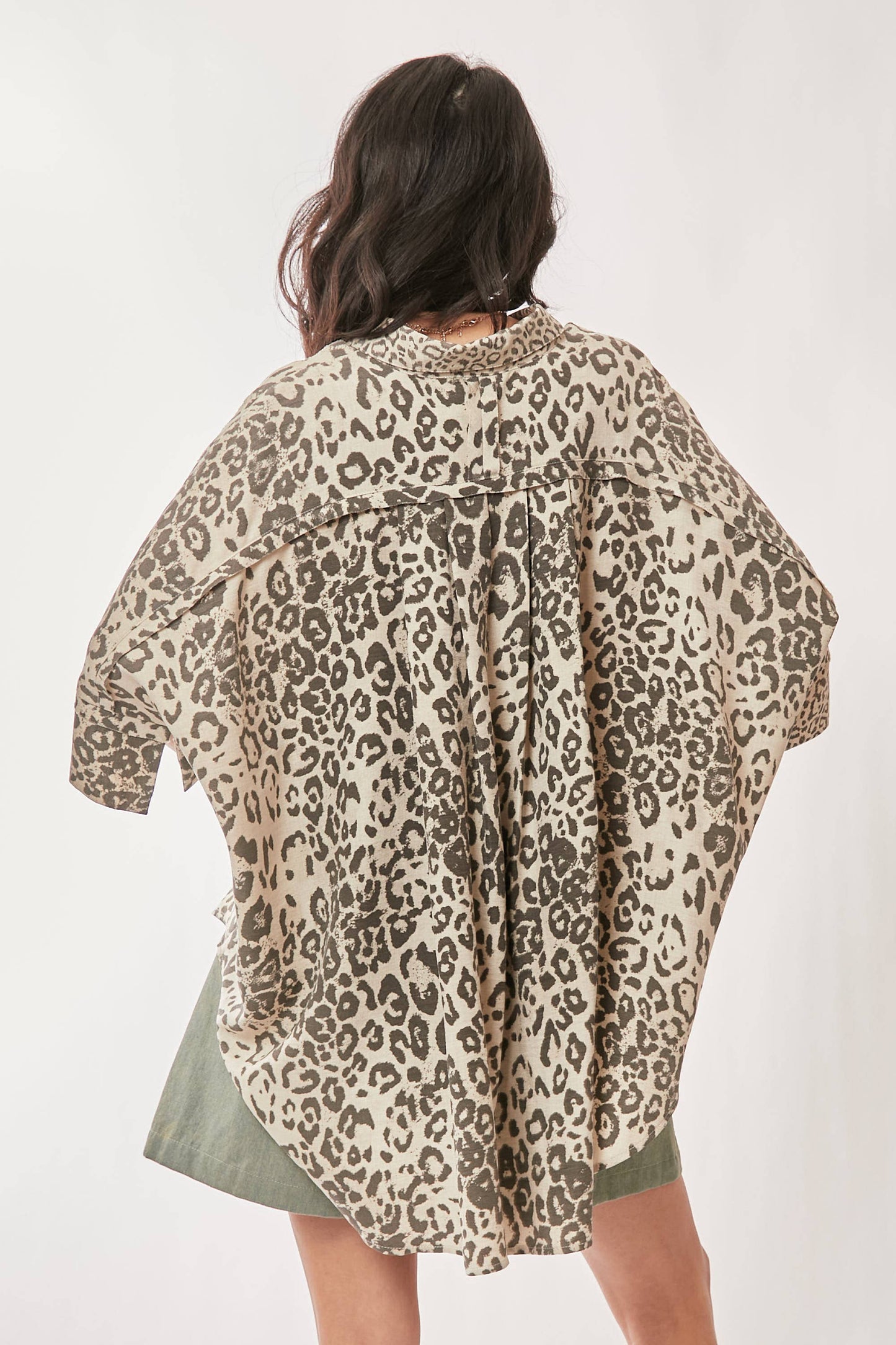 TAUPE LEOPARD ANIMAL PRINTED RIBBON RUFFLE SLEEVE SHIRT TOP - Born To Glam Born To Glam
