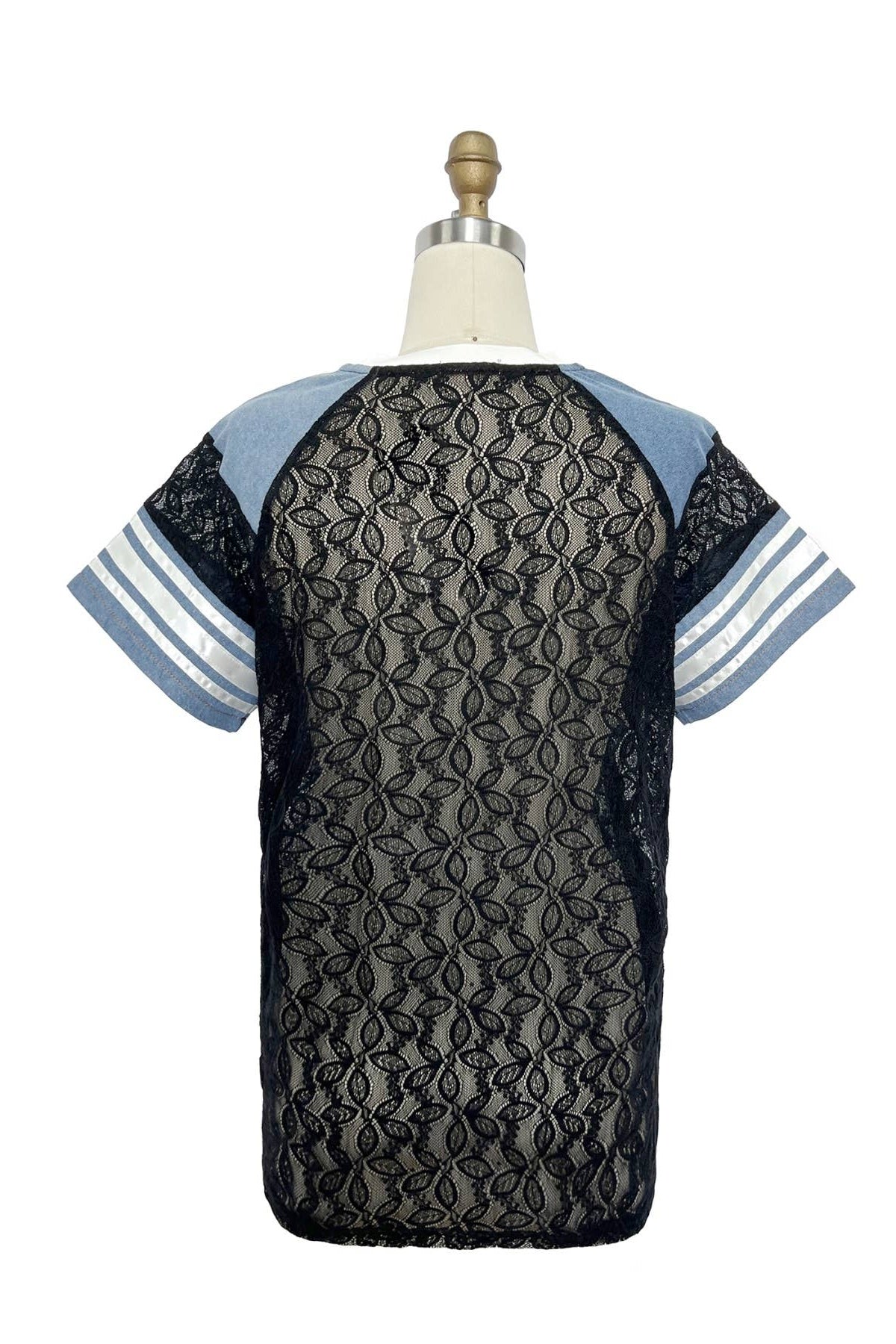Lace Patchwork Graphic Tee with Denim - Born To Glam Born To Glam