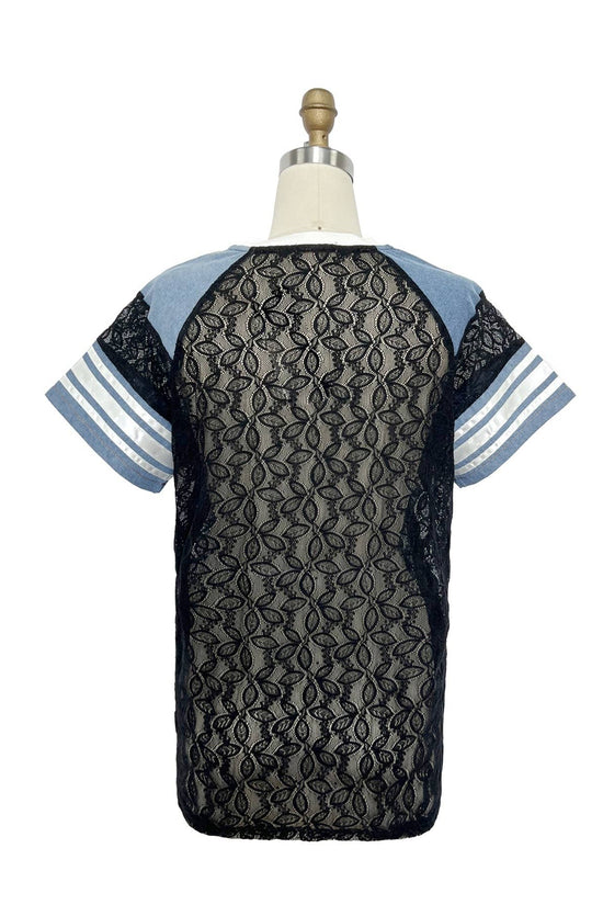 Lace Patchwork Graphic Tee with Denim - Born To Glam Born To Glam