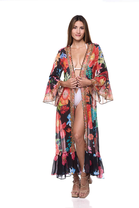 Red Floral Ruffle Duster - Born To Glam Born To Glam