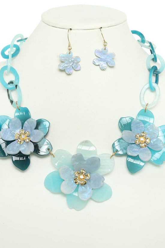 Lucite Cherry Blossom Necklace Set - Born To Glam Born To Glam