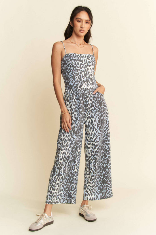 Leopard Spaghetti Straps Wide Pants Jumpsuit - Born To Glam Born To Glam