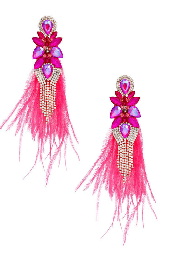Tassel Fuchsia Feather Earrings - Born To Glam Born To Glam