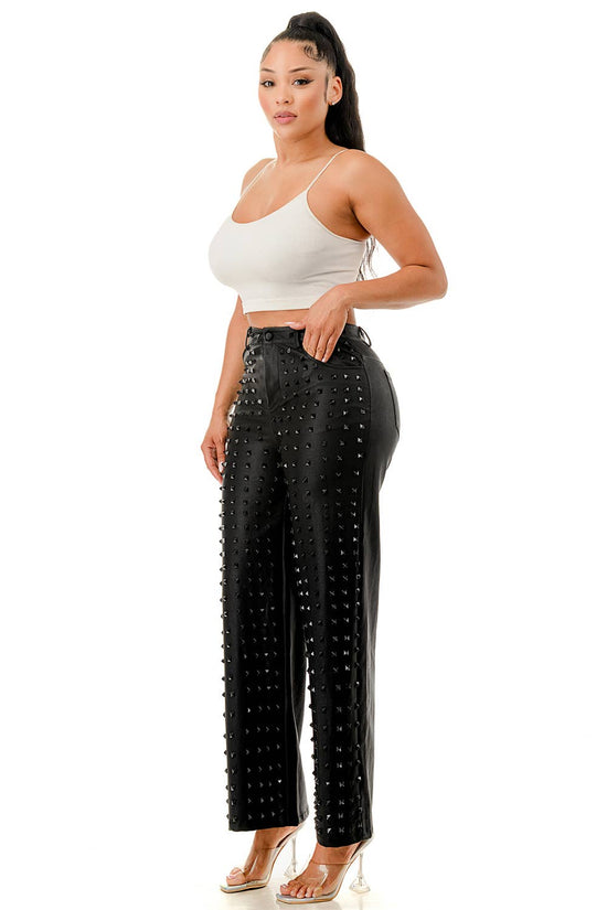 Studded Black Wide-Leg Pants - Born To Glam Born To Glam