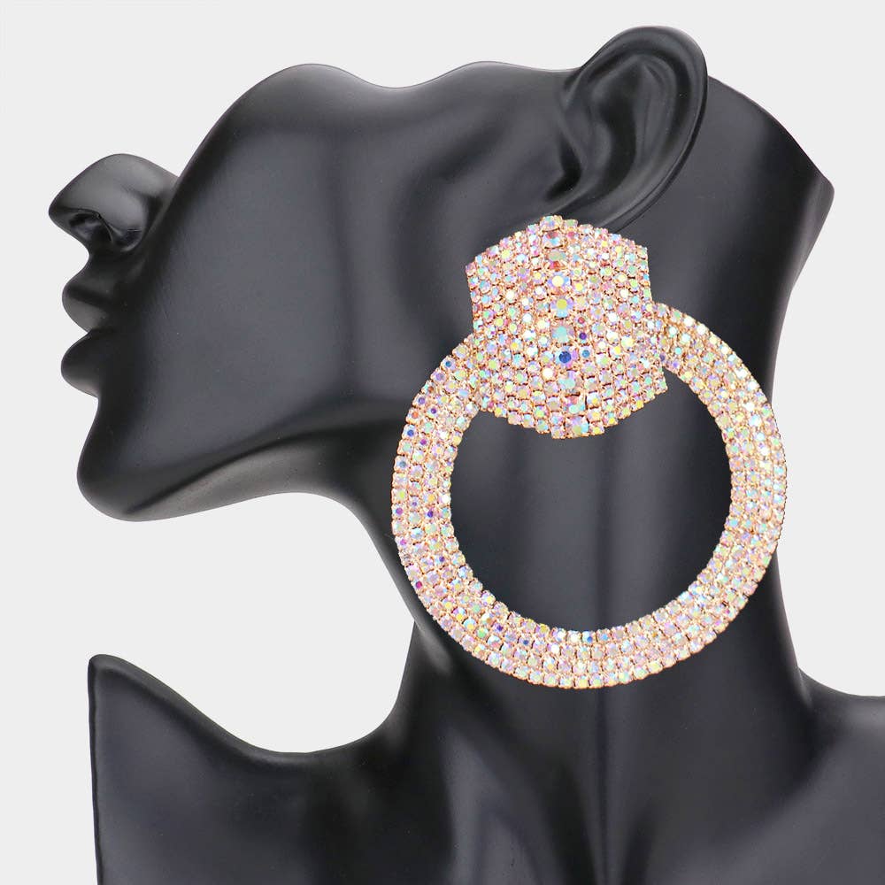 Rhinestone Pave Circle Statement Earrings - Born To Glam Born To Glam