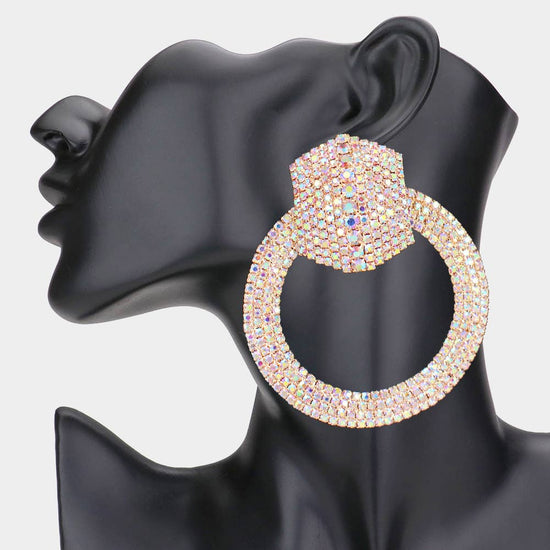 Rhinestone Pave Circle Statement Earrings - Born To Glam Born To Glam