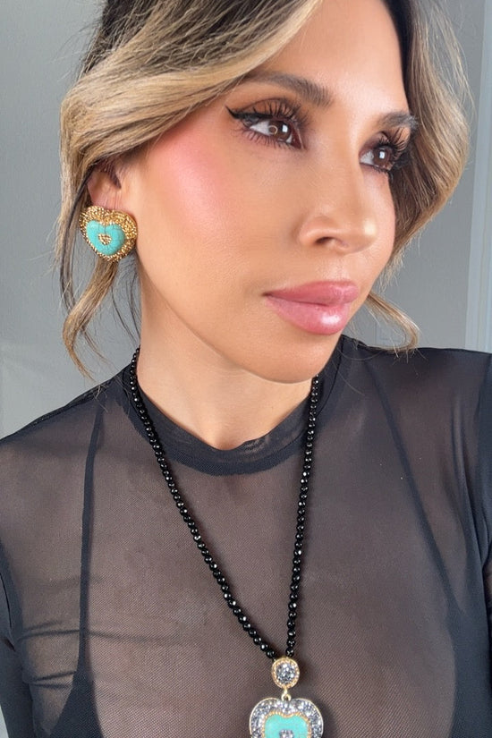 Turquoise Heart Crystal Stud Earrings - Born To Glam Born To Glam