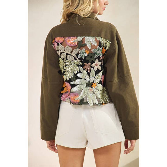 Olive Sequins Contrast Jacket - Born To Glam Born To Glam