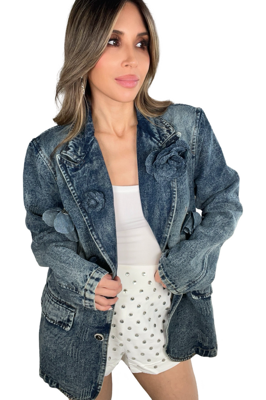 Denim Rosette Blazer - Born To Glam Born To Glam