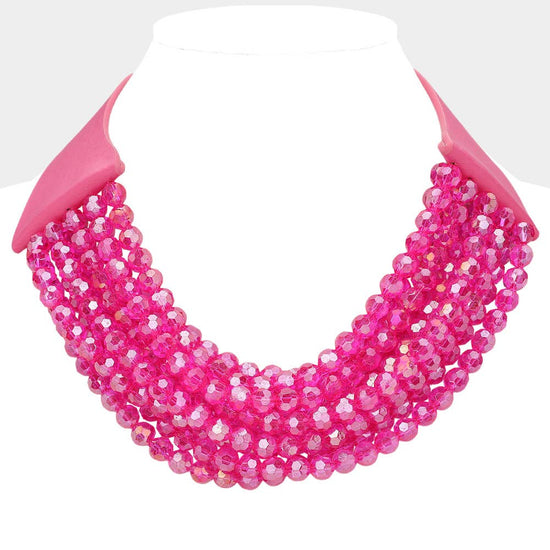 Chunky Acrylic Beaded Multi Layered Faux Leather Necklace - Born To Glam Born To Glam