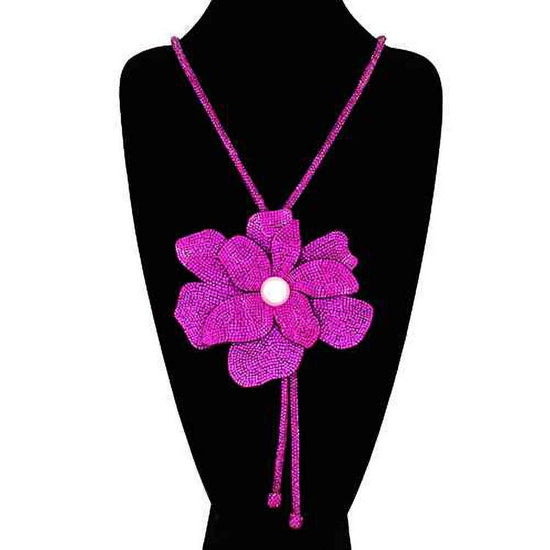 Bling Studded Flower Tie Necklace - Born To Glam Born To Glam