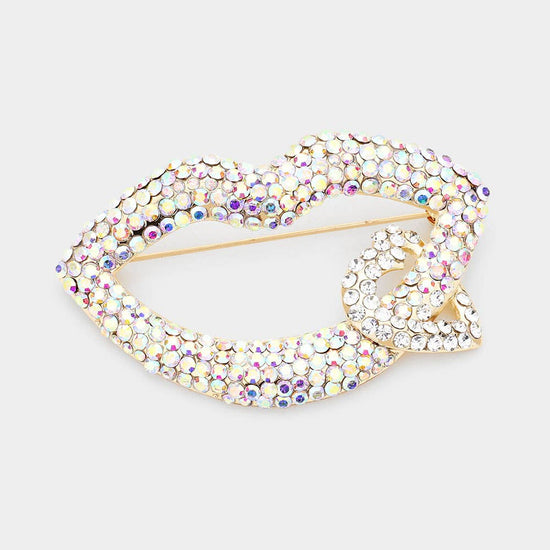 Rhinestone Lip Heart Pin Brooch - Born To Glam Born To Glam