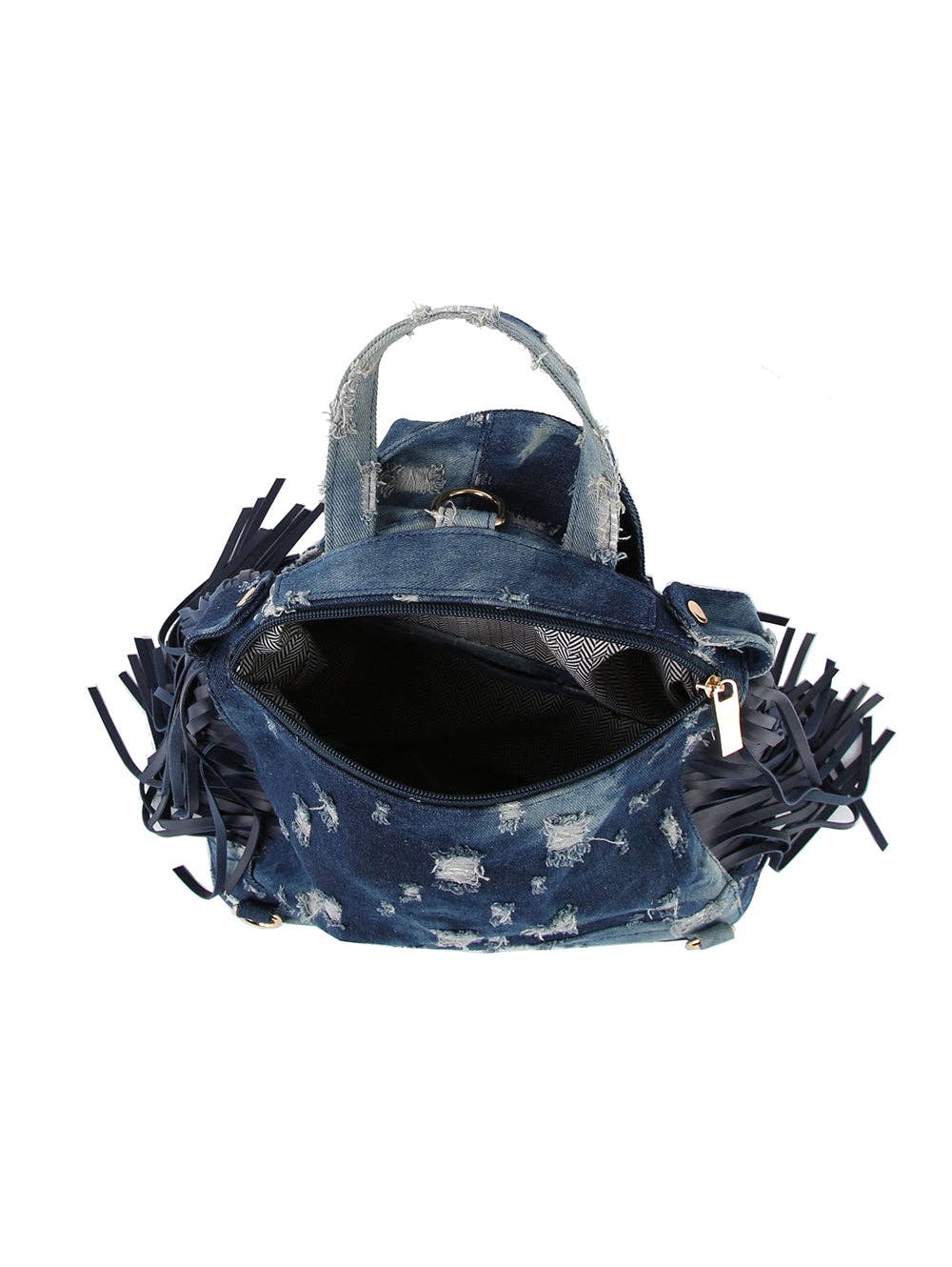 Denim fringe Motorcycle Jacket Backpack - Born To Glam Born To Glam