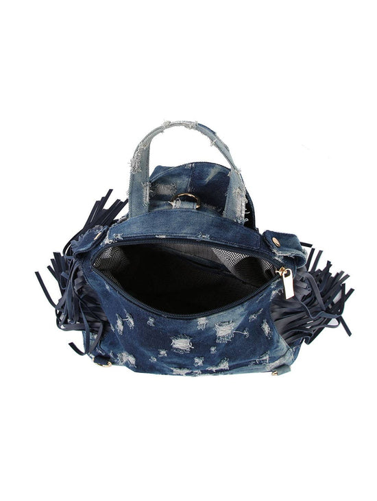 Denim fringe Motorcycle Jacket Backpack - Born To Glam Born To Glam