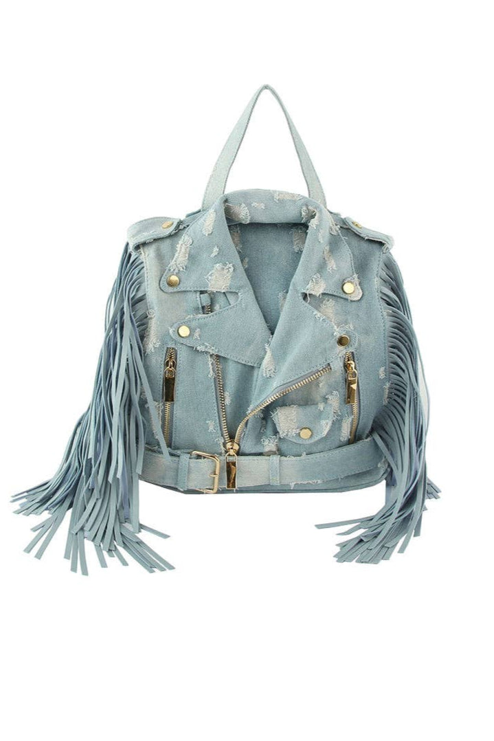 Denim fringe Motorcycle Jacket Backpack - Born To Glam Born To Glam