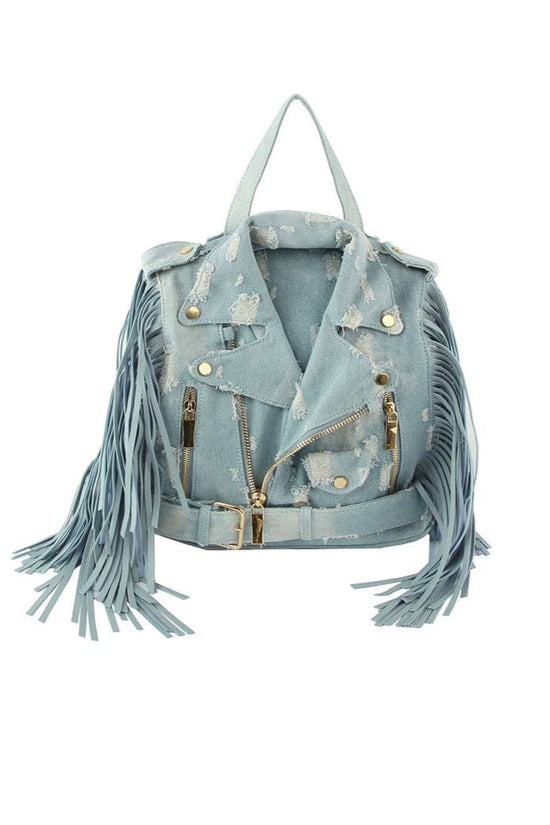 Denim fringe Motorcycle Jacket Backpack - Born To Glam Born To Glam