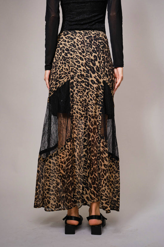 Leopard Lace Panel Maxi Skirt - Born To Glam Born To Glam