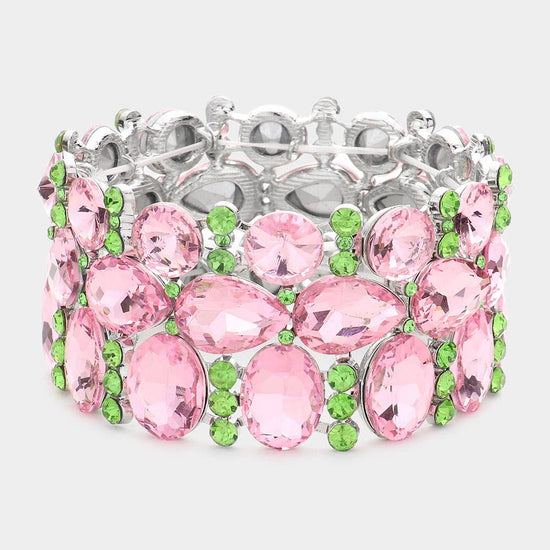 Multi Stone Cluster Evening Stretch Bracelet - Born To Glam Born To Glam