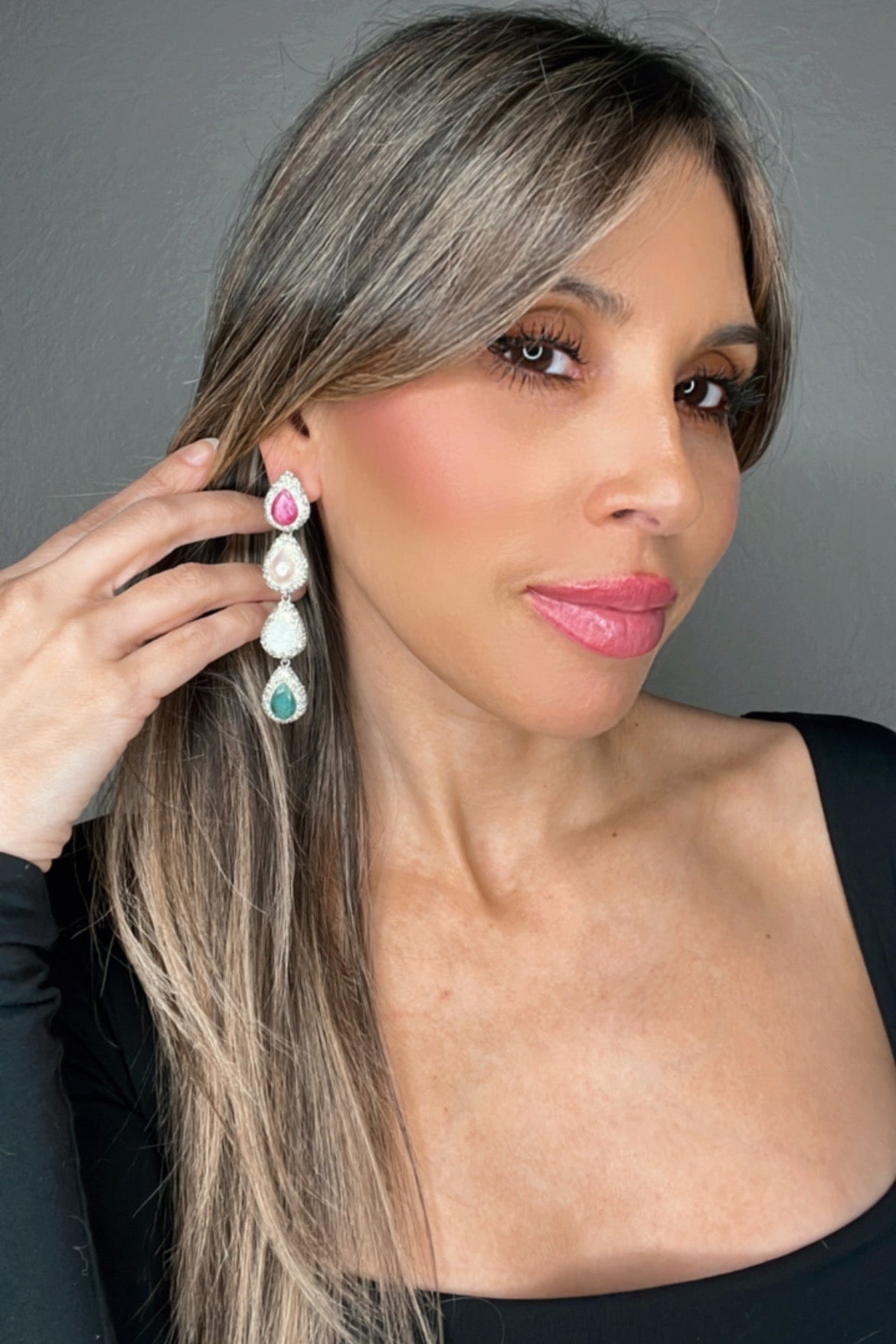 White Crystal Gemstone Long Sterling Silver Earring - Born To Glam Born To Glam