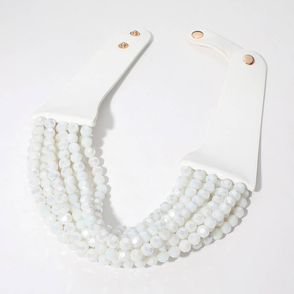 Chunky Acrylic Beaded Multi Layered Faux Leather Necklace - Born To Glam Born To Glam