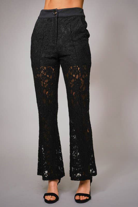 Lace Sheer Mid Rise Trouser Pants - Born To Glam Born To Glam
