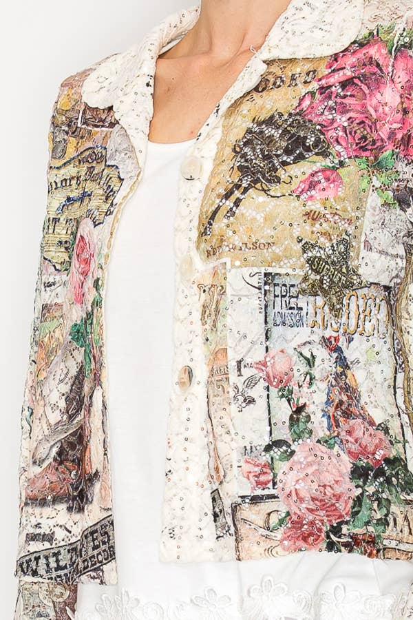 Lace Floral Sequin Crop Jacket - Born To Glam Born To Glam