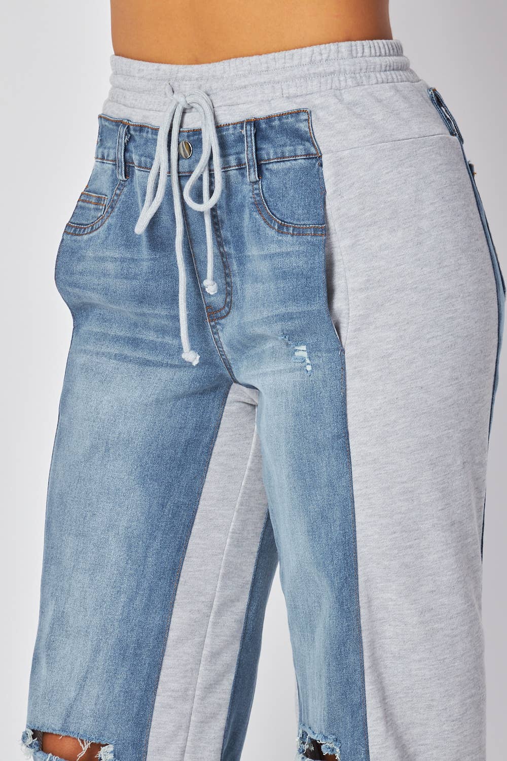 Grey Straight Leg Distressed Denim Jean Sweatpants - Born To Glam Born To Glam