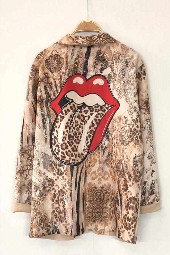 Leopard print jacket with Rolling Stones logo on a white background Born To Glam