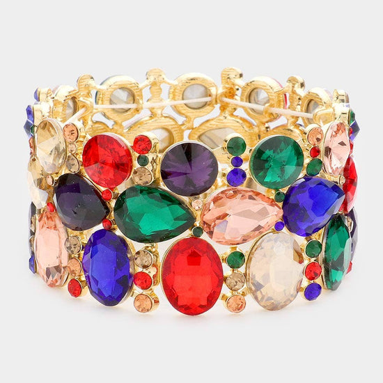 Multi Stone Cluster Evening Stretch Bracelet - Born To Glam Born To Glam