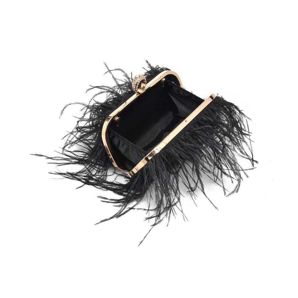 Harlow Feather Evening Bag Black - Born To Glam Born To Glam