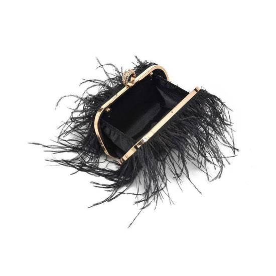 Harlow Feather Evening Bag Black - Born To Glam Born To Glam