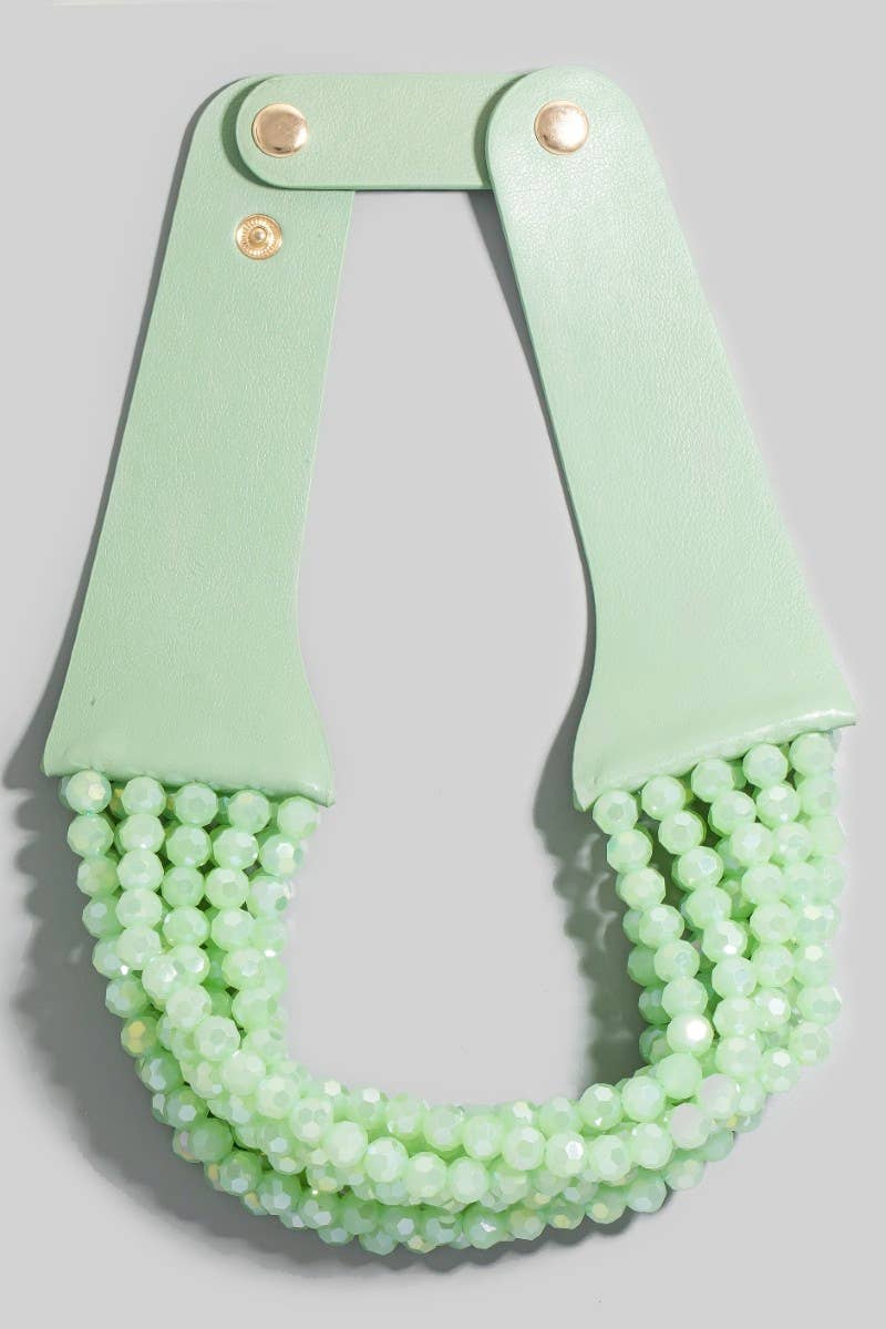 Faux Leather And Faceted Beads Statement Necklace - Born To Glam Born To Glam