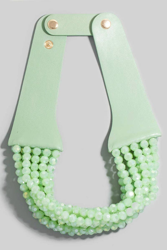 Faux Leather And Faceted Beads Statement Necklace - Born To Glam Born To Glam