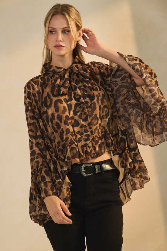 Leopard Printed Chiffon Blouse - Born To Glam Born To Glam