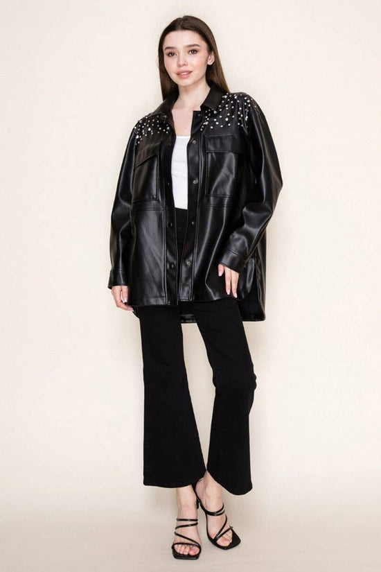 Faux Leather Rhinestone Jacket Born To Glam